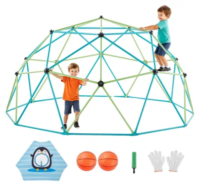 Produktbild von VEVOR Kletterdome, 305cm geometrischer Kletterdome, 453kg belastbarer Dschungelspielplatz mit 2 Basketballen & Oktopusnetz, einfach zu montierendes Outdoor-Klettergerät für Kinder von 3 bis 10 Jahren, 305 cm-b, Basketball+Luftpumpe+Oktopusnetz-a
