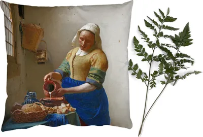 Produktbild von MuchoWow® Zierkissen Sofakissen Wohnzimmer Dekokissen 40x40 cm Das Milchmädchen - Kunst - Alte Meister - Vermeer - Foto Kissen - Schlafzimmer Dekoration