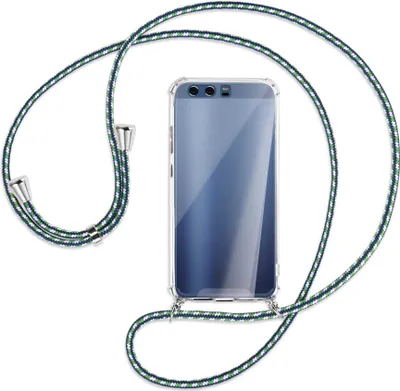 Produktbild von Handykette Backcover-Schutzhülle mit Band (Metall silberfarben) für Huawei P10 - grün/blau/weiß
