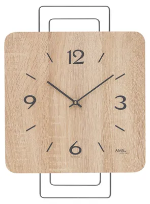 Imagen del producto de Reloj de pared AMS modelo W9692, con diseño metálico y esfera en color Sonoma
