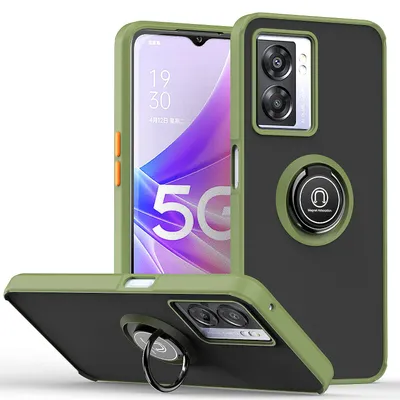 Immagine prodotto di Custodia per OPPO A57 5G opaca traslucida in TPU con supporto ad anello e supporto Verde militare