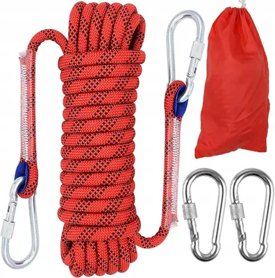 Obrázok produktu pre Statické lezecké lano, remoržovacie lano, polyester, 20 metrov, 12 mm, červené, s karabínou