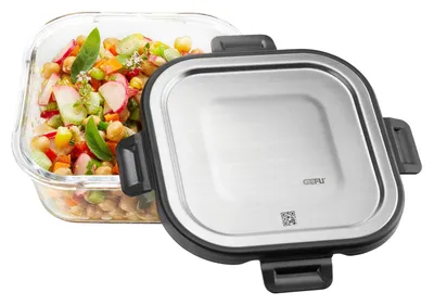 Obrázok produktu pre GEFU 12757, kontajner, Štvorec, 0,8 L, Čierna, Priehľadná, Sklo, Plast, Silikón, Nerezová oceľ, 300 °C