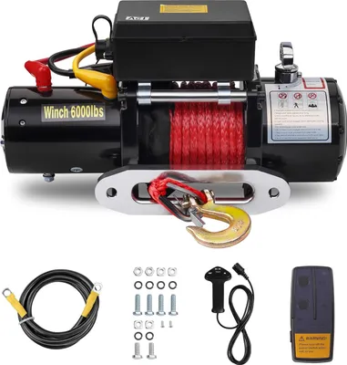 Zdjęcie produktu dla Wciągarka elektryczna TEENO 12 V, Siła uciągu liny 6000 LBS/2722 KG, lina syntetyczna, bezprzewodowy pilot Wciągarka z liną syntetyczną, lina nylonowa, bezprzewodowy pilot 30 m, pilot przewodowy, czarny