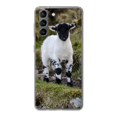 Produktbild von MuchoWow® Handyhülle Schutzhülle Hülle für Samsung Galaxy S21 Lamm - Schwarz - Weiß - Tupfen Silikon Softcase Handy Hülle - Softcase