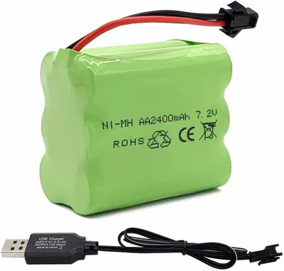 Zdjęcie produktu dla Akumulator NiMH 7.2V 2400mAh do modelarstwa RC | Ładowalny przez USB | Kompatybilny z samochodami RC, czołgami RC, łodziami RC, zielony