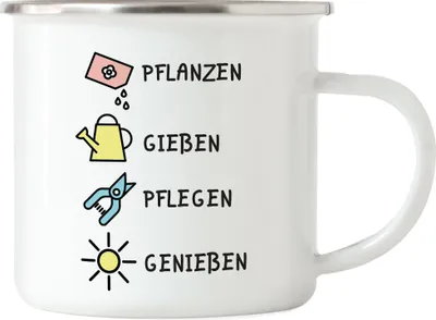 Produktbild von Pflanzen Gießen Pflegen Genießen Emaille Tasse Hobby-Gärtner Pflanzen Garten Blumen Geschenkidee