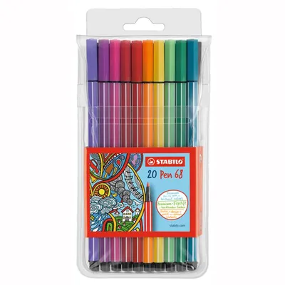 Image de Stylo feutre premium - STABILO Pen 68 - paquet de 20 - avec 20 couleurs différentes
