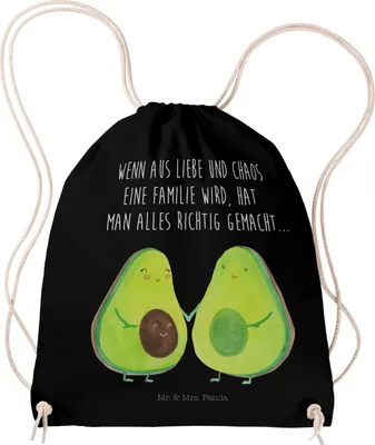 Produktbild von Mr. & Mrs. Panda Säckchen Avocado Pärchen - Schwarz - Geschenk, Sportbeutel, Liebe, Schwangerschaft, wander rucksack, Kinder, Turnbeutel, Jutebeutel, gymnastiktasche