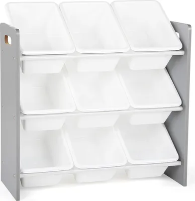 Productafbeelding van Speelgoedplank met 9 opbergdozen, grijs - Wit