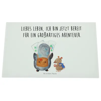 Produktbild von Mr. & Mrs. Panda Schneidebrett Aus Glas Pinguin & Maus Wanderer - Weiß - Geschenk, Abenteuer, Ausflug, Schneidbrett, Schneideplatte, Hackbrett, Wandern, Glasschneidebrett