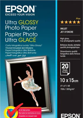 Produktbild von Epson Ultra Glossy Photo Paper - 10x15cm - 20 Blätter, Ultra Glanz, 300 g/m², 10x15 cm, Prospekt, Kalender, Cards and gift wraps, Daily use, Masks and party, Office printing, Photo..., 20 Blätter, - Expression Premium XP-900 - Expression Premium XP-830 - Expression Premium XP-820 - Expression...