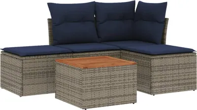 Zdjęcie produktu dla vidaXL 5-częściowa sofa ogrodowa z poduszkami, szara, z polirattanu