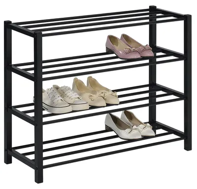Produktbild von Schuhregal NAVAN Metall Schwarz, robuste Schuhbank mit 4 Ablagen, platzsparende Schuhkommode, ideal für Schuhregal offen, Schuhständer, Schuhregale