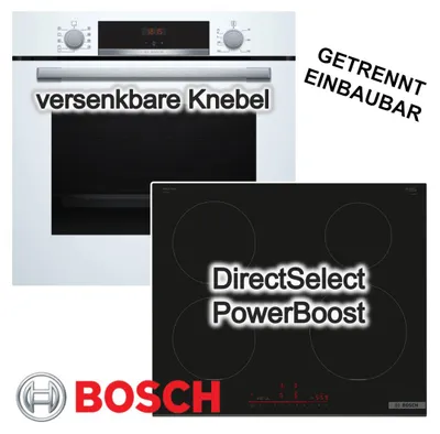 Produktbild von Herdset BOSCH Backofen weiß EcoClean + Induktionskochfeld HomeConnect autark 60cm