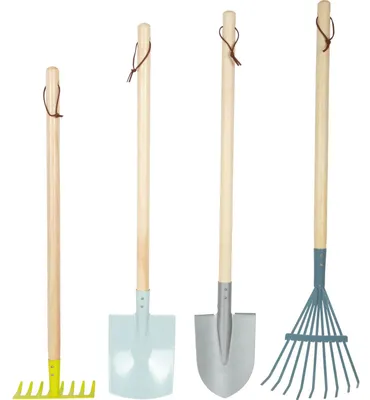 Produktbild von Gartenspielzeug Gartenwerkzeug Kinderschaufel Set - Holz und Metall - Spaten 68 x 125 cm - Harke 73 x 19 cm - Für Garten und Sandkasten