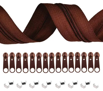 6m Endlos-Reißverschluss 5mm mit 15 Zippern und 15 Endstücke rotbraun