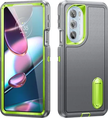 Produktbild von Hülle für Motorola Edge 30 Pro / Edge + 2022 Hybrid Dreilagige Robust Stoßfest Schwerlast Schutzhülle mit Ständer Grau