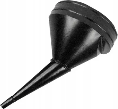 A black funnel with a narrow spout and a ribbed top is shown against a white background.