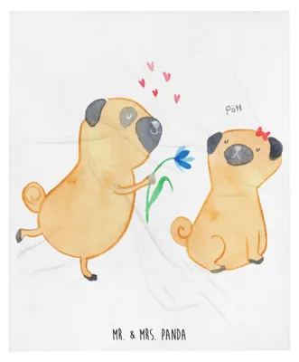 Produktbild von Mr. & Mrs. Panda Bettdecke Mops Verliebt - Weiß - Geschenk, Kuscheldecke, Hund, Decke, Flauschige, Tagesdecke, Sprüche, Knuffig, Plaid, Freund