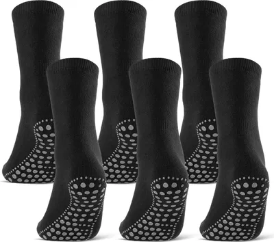 Produktbild von 3 oder 6 Paar ABS Socken Herren Damen Anti Rutsch Socken Baumwolle Schwarz Blau Grau 8600 - 6 Paar Schwarz 39-42