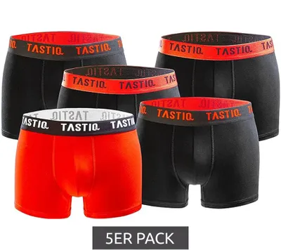 Produktbild von 5er Pack TASTIQ Herren Boxershorts in Geschenkbox Baumwoll-Unterhose TAS/1/BCX5/UNI6 Schwarz/Rot, Größe:S