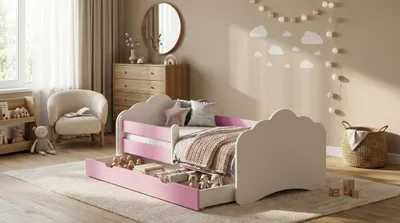 Immagine prodotto di Letto per bambini Happy Babies Mobi – con materasso, cassetto e protezione anticaduta, 80x160, letto per bambine e letto per ragazzi