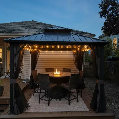Produktbild von PURPLE LEAF Economy Hardtop Pavillon 3x3 m wasserdicht, winterfest und stabil für den Garten, Grau,mit Beleuchtung