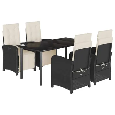 Produktbild von 5-tlg. Garten-Essgruppe mit Kissen Schwarz Poly Rattan