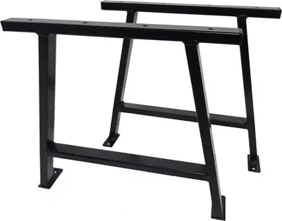 Two black metal table legs on a white background.