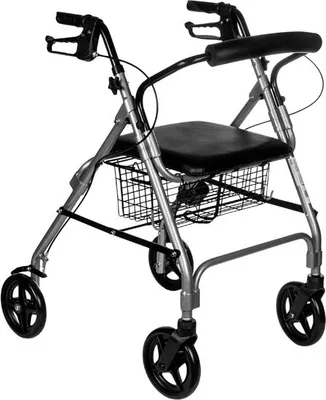 Zdjęcie produktu dla Chodzik czterokołowy aluminiowy Denver, chodzik rehabilitacyjny z siedziskiem, składany, obciążenie do 136 kg