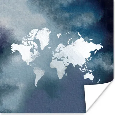 Produktbild von MuchoWow® Poster Weltkarte - Aquarell - Blau 75x75 cm - Wand Dekoration