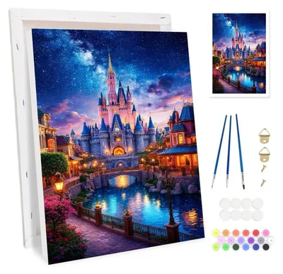Produktbild von Malen nach Zahlen Set für Erwachsene mit Rahmen, Schloss Landschaft, Leinwand Kit, DIY Gemälde, 20x30cm
