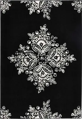 Zdjęcie produktu dla Nowoczesny kremowo czarny dywan do salonu, miękki włos wzór mandala 160x230