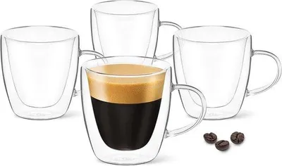 Produktbild von Espressokopjes-Set mit Thermisch Glas-Handgriff (90ml - 4er-Set) doppelwandige Espresso-Gläser - Gläser aus Borosilicatglas - Espresso-Glas - Espresso-Kopf mit Thermisch Glas-Handgriff