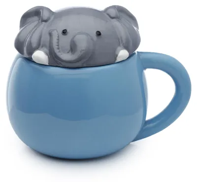 Keramikbecher mit Elefanten-Deckel, 380 ml, bunt