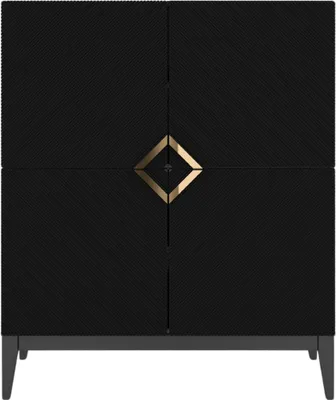 Produktbild von Demi Kommode Mit Gefrästen Fronten / Massive Buche / Hochschrank Mit 4 Türen / Highboard Mit Dekorativen Fronten Und Goldgriffen / 100 Cm / Schwarz