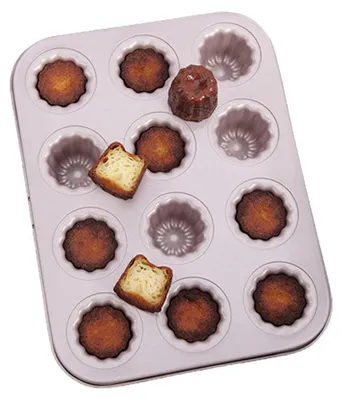 Image de Moules à mini cannelés, lot de 12, antiadhésives, en acier au carbone, dimensions 25,5 x 19,4 cm
