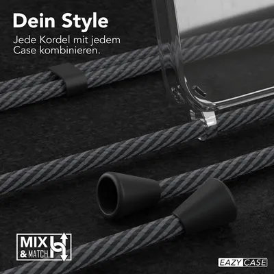 Produktbild von EAZY CASE – Handykette – kompatibel mit Apple iPhone 11 Handyhülle mit Umhängeband, Silikonhülle, Schutzhülle mit Ersatz-Kordel, Hülle mit Band, Stylische Kette für Smartphone, Schwarz / Anthrazit