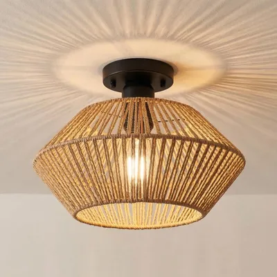 Produktbild von Boho Vintage Rattan Deckenlampe E27 Handgewebt