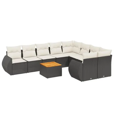 Produktbild von vidaXL 10-tlg. Garten-Sofagarnitur mit Kissen Schwarz Poly Rattan