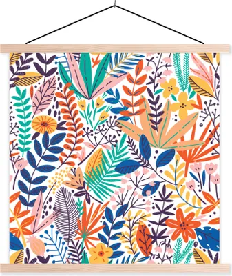 Produktbild von MuchoWow® Textilposter Sommer - Pflanzen - Blumen - Blätter 60x60 cm mit holzfarbenen Rahmen - Wanddekoration