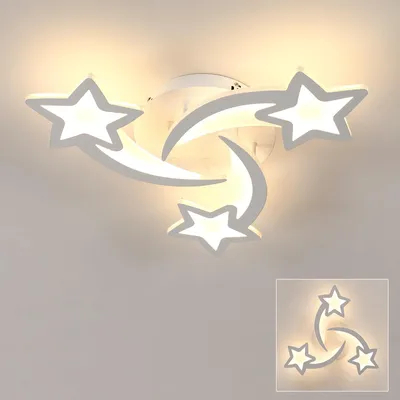 Image de Spot LED pour plafond, avec télécommande, design créatif en forme d'étoiles, idéal pour le salon, lumière réglable de 3000K à 6500K, lustre pour chambre à coucher, plafonnier pour salon (blanc (3000K), 3 étoiles)