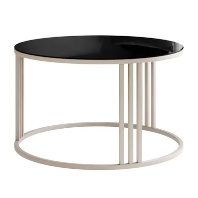 Produktbild von Runder Couchtisch LORI GLASS auf kaschmirfarbenem Gestell, Glas Schwarz