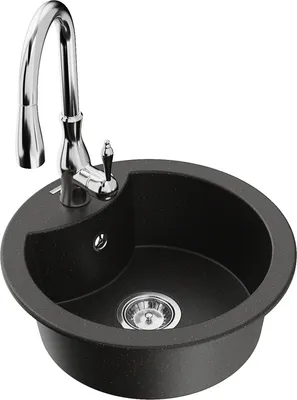 Produktbild von Mexen Diego 1-Becken-Granit-Spüle mit Mischbatterie Savita, Schwarz/Gold metallisch - 6512-75-672601-00