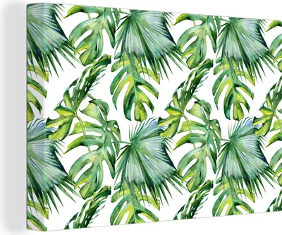 Produktbild von OneMillionCanvasses® - Leinwandbilder - 150x100 cm, Bohème - Blätter - Blumen - Tropisch, Wandbilder Kunstdruck Wanddekoration - Foto auf Leinwand - Gemälde auf Holzrahmen