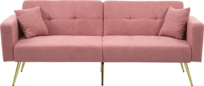 Produktbild von Abrihome 3-Sitzer Schlafsofa mit 175 × 90 cm Liegefläche, Gästebett Sofabett mit Kissen und Verstellbare Rückenlehne, Rosa