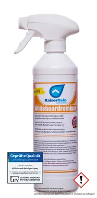 Produktbild von KaiserRein Spezial Whiteboardreiniger speziell für Whiteboard Magnettafeln entfernt permanent Stift Filzstift Bleistift Profi Reiniger Inhalt 0,5 L