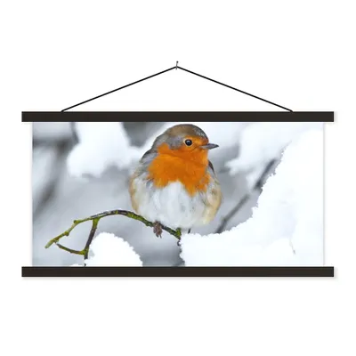 Produktbild von MuchoWow® Textilposter Rotkehlchen - Schnee - Winter 120x60 cm mit schwarzem Rahmen - Dekoration Schlafzimmer