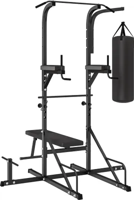 Produktbild von Multifunktionale Kraftstation mit Klimmzugstange und Boxsack, 180x183x219 cm, Fitnessgerät aus Stahl, Schwarz